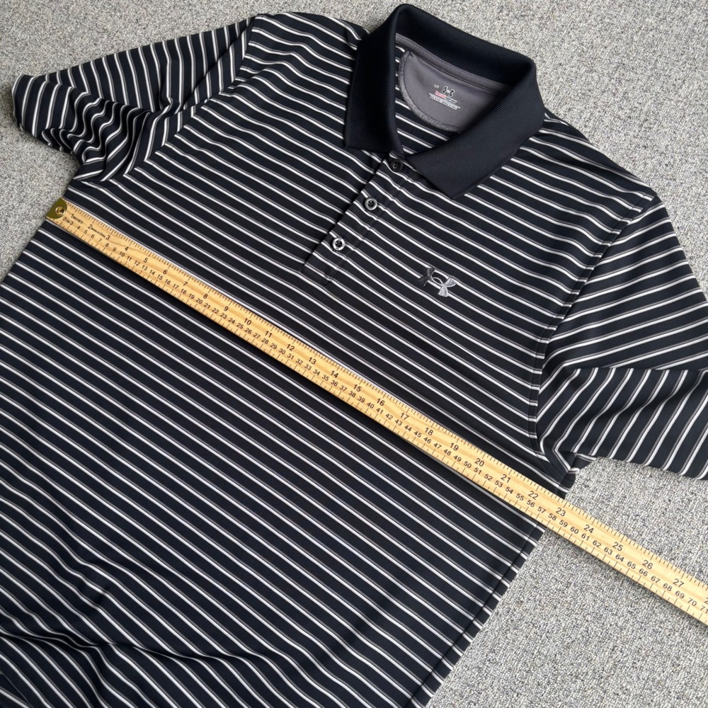 Under Armour Polo Men Large Black Striped HeatGear Short Sleeve Performance Golf - Picture 6 of 7